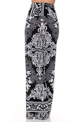 Niobe Clothing High Waist Foldover Boho Palazzo Pants (Black White) - pants