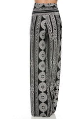 Niobe Clothing High Waist Foldover Boho Palazzo Pants (Black White Medallion) - pants