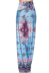 Niobe Clothing High Waist Fold Over Wide Leg Gaucho Palazzo Pants (Bluewater Symmetry) - pants