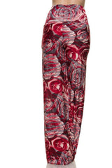 Niobe Clothing High Waist Fold Over Wide Leg Gaucho Palazzo Pants (Crimson Rose) - pants