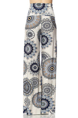 Niobe Clothing High Waist Fold Over Wide Leg Palazzo Pants (Cream Geo) - pants