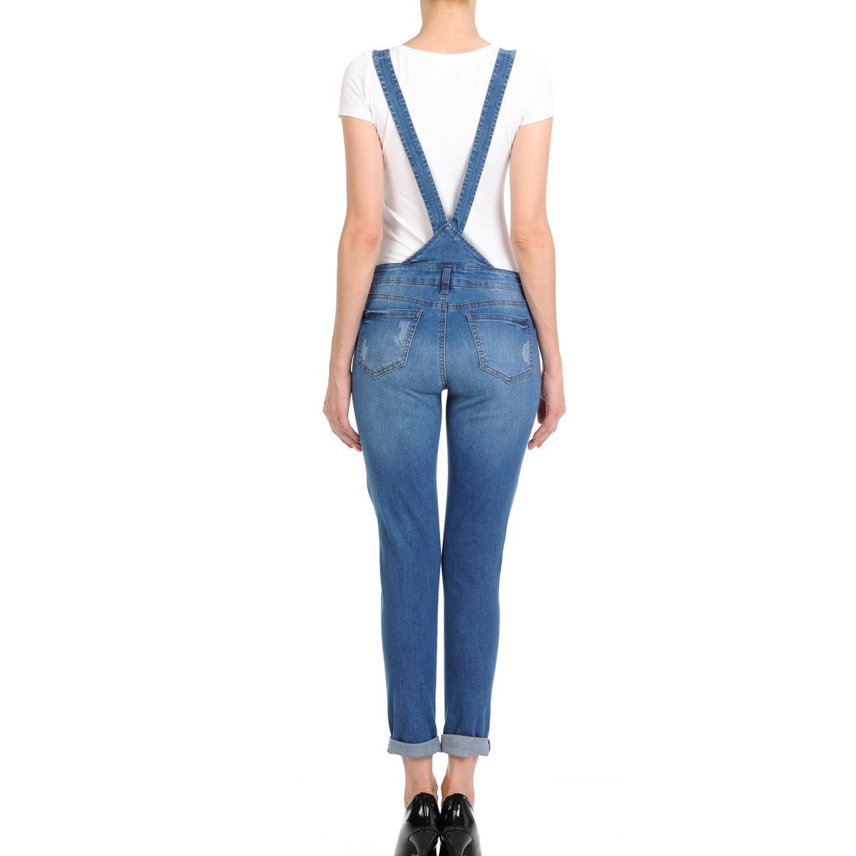 Wax Distressed Denim Overalls - One-Pieces f_dresses