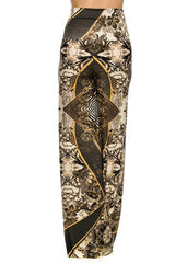 Niobe Clothing High Waist Fold Over Wide Leg Gaucho Palazzo Pants (Baroque Rose) - pants