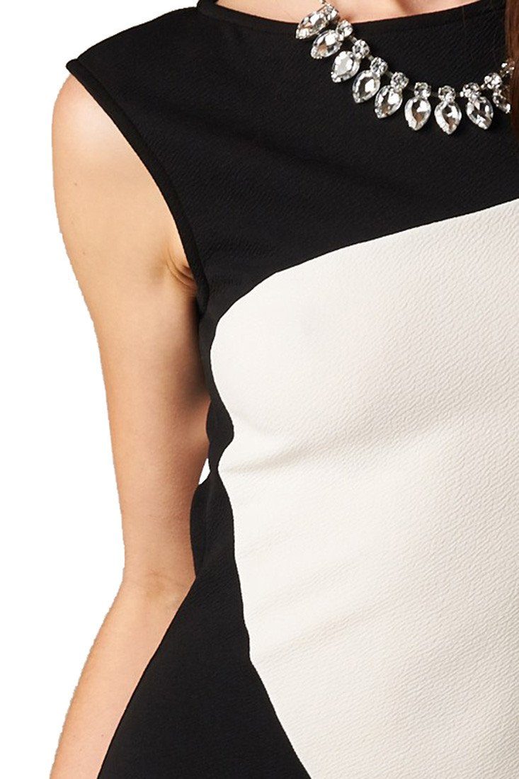Black White Color Contrast Bodycon Cocktail Dress w/ Necklace dress- Niobe Clothing