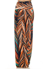 Niobe Clothing High Waist Fold Over Wide Leg Gaucho Palazzo Pants (Tropical Orange) - pants