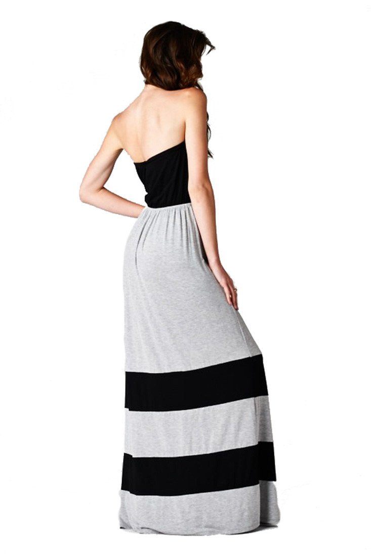 Niobe Clothing Strapless Colorblock Black Grey Tube Top Maxi Dress - f_dresses
