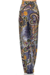 Niobe Clothing High Waist Fold Over Wide Leg Gaucho Palazzo Pants (Lavendar Leopard) - pants