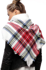 Niobe Clothing White Plaid Oversized Blanket Scarf - Scarves