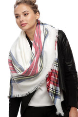 Niobe Clothing White Plaid Oversized Blanket Scarf - Scarves
