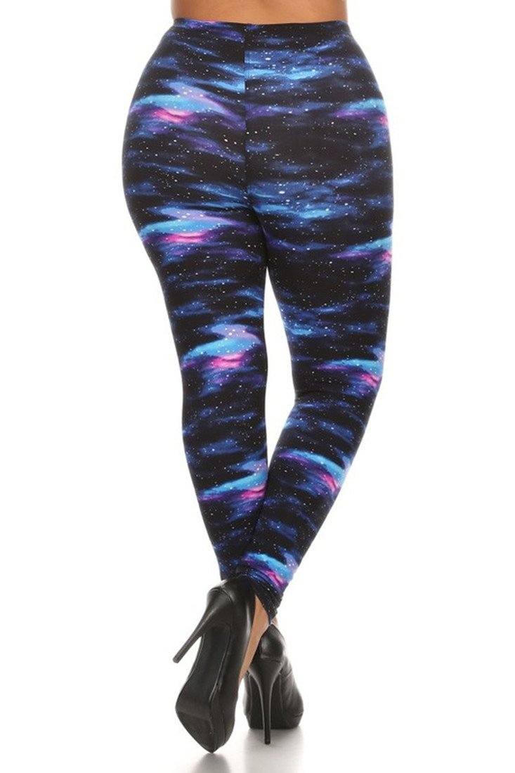 Milky Way Galaxy Graphic Print Lined Plus Size Leggings leggings- Niobe Clothing