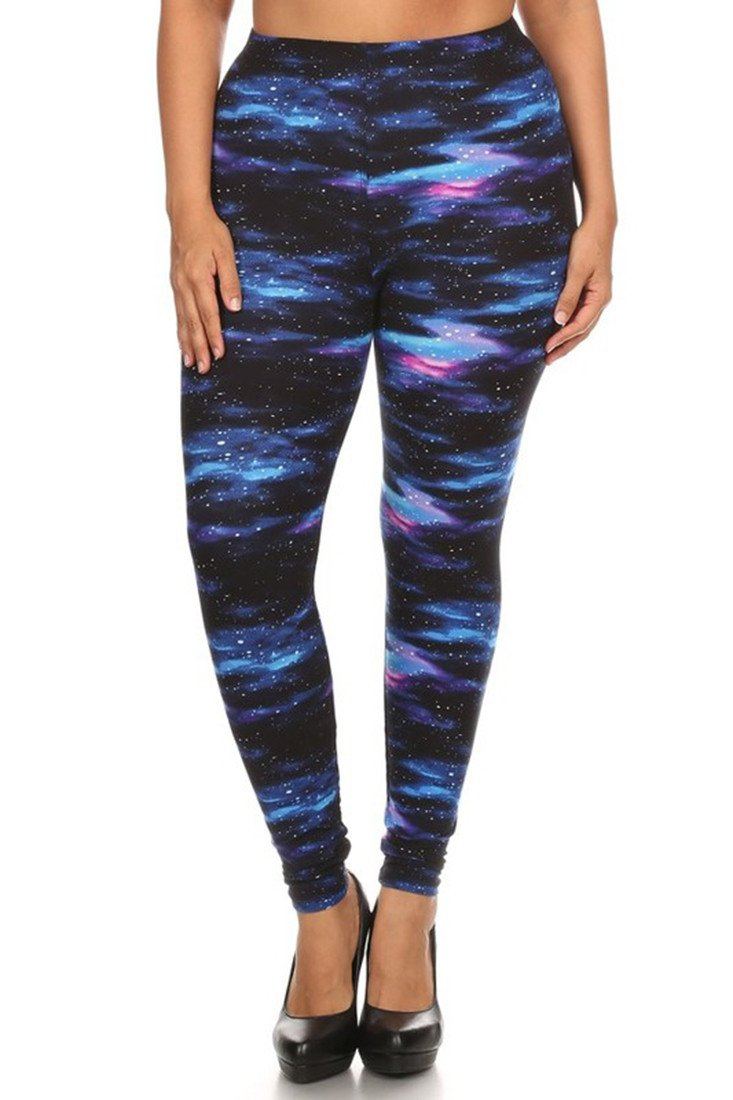 Milky Way Galaxy Graphic Print Lined Plus Size Leggings leggings- Niobe Clothing