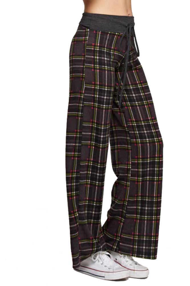 Charcoal Plaid Casual Lounge Pants pants- Niobe Clothing