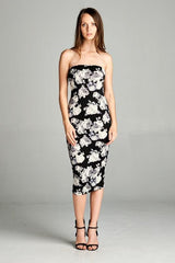 DNA Monochrome Floral Strapless Bodycon Mini Tube Dress - dress