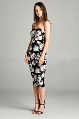 DNA Monochrome Floral Strapless Bodycon Mini Tube Dress - dress
