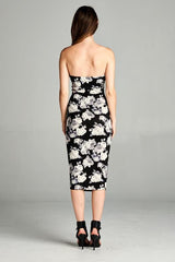 DNA Monochrome Floral Strapless Bodycon Mini Tube Dress - dress
