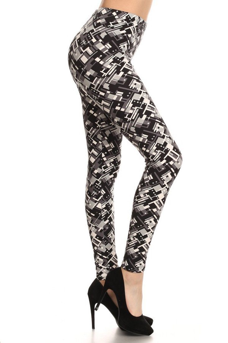 Niobe Clothing Black Abstraction Graphic Print Lined Leggings - Leggings leggings