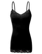 Niobe Clothing Basic Solid Lace Trim Cami Tank Slip - Tops