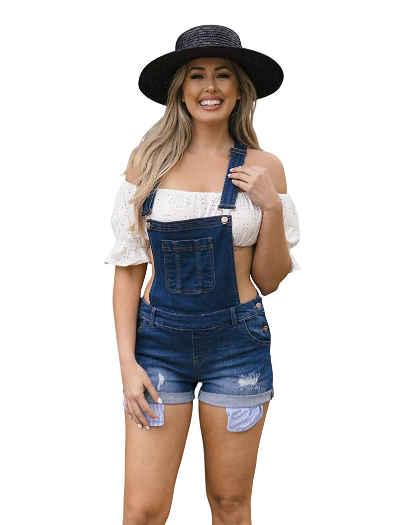 NioBe Clothing Women's Juniors Rolled Cuffs Ankle Length Distressed Denim  Overalls