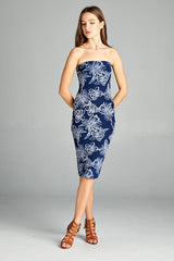 DNA Floral Reflection Strapless Bodycon Mini Tube Dress - dress
