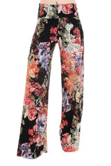 Niobe Clothing High Waist Fold Over Wide Leg Palazzo Pants (Pleated Floral) - pants