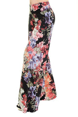 Niobe Clothing High Waist Fold Over Wide Leg Palazzo Pants (Pleated Floral) - pants