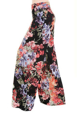 Niobe Clothing High Waist Fold Over Wide Leg Palazzo Pants (Pleated Floral) - pants