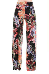 Niobe Clothing High Waist Fold Over Wide Leg Palazzo Pants (Pleated Floral) - pants