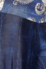Niobe Clothing High Waist Fold Over Wide Leg Palazzo Pants (Vintage Blue Paisley) - pants