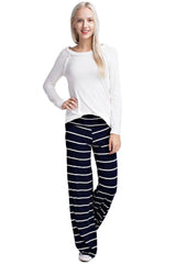 12Pm Mon Ami Striped Charcoal White Casual Lounge Pants - pants