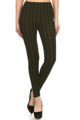 Olive Black Geo Graphic Print Lined Leggings leggings- Niobe Clothing