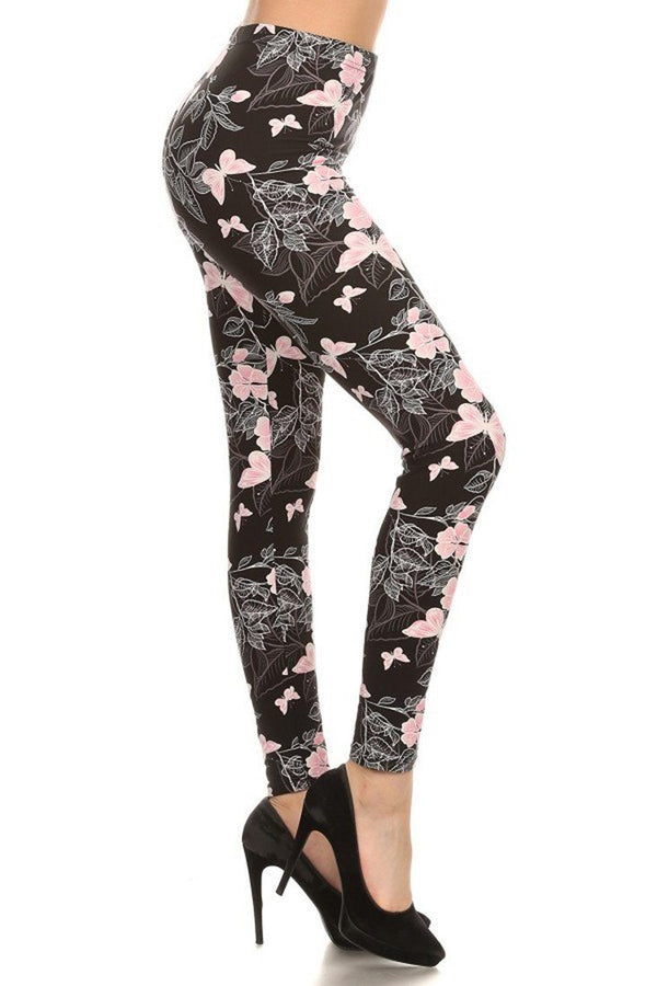 Soft Pink Butterflies Graphic Print Lined Leggings leggings- Niobe Clothing