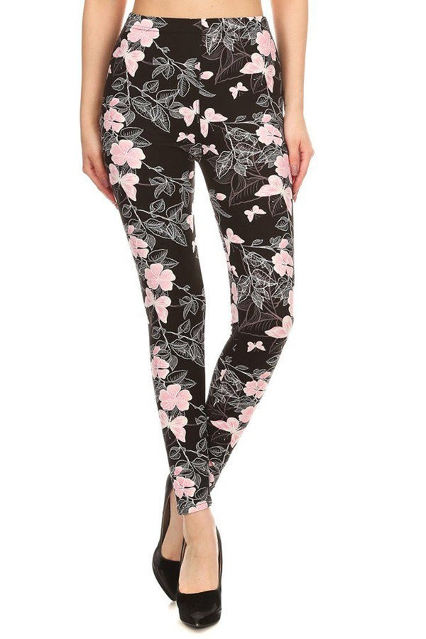 Soft Pink Butterflies Graphic Print Lined Leggings leggings- Niobe Clothing