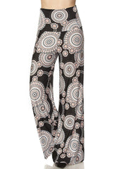 Niobe Clothing High Waist Fold Over Wide Leg Gaucho Palazzo Pants (Spiral Geo) - pants