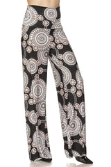 Niobe Clothing High Waist Fold Over Wide Leg Gaucho Palazzo Pants (Spiral Geo) - pants