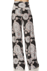 Niobe Clothing High Waist Fold Over Wide Leg Gaucho Palazzo Pants (Spiral Geo) - pants