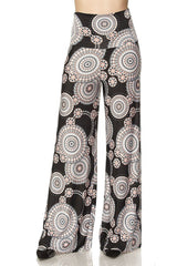 Niobe Clothing High Waist Fold Over Wide Leg Gaucho Palazzo Pants (Spiral Geo) - pants