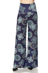Niobe Clothing High Waist Fold Over Wide Leg Palazzo Pants (Multi Starfruit) - pants
