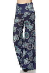 Niobe Clothing High Waist Fold Over Wide Leg Palazzo Pants (Multi Starfruit) - pants