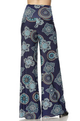 Niobe Clothing High Waist Fold Over Wide Leg Palazzo Pants (Multi Starfruit) - pants