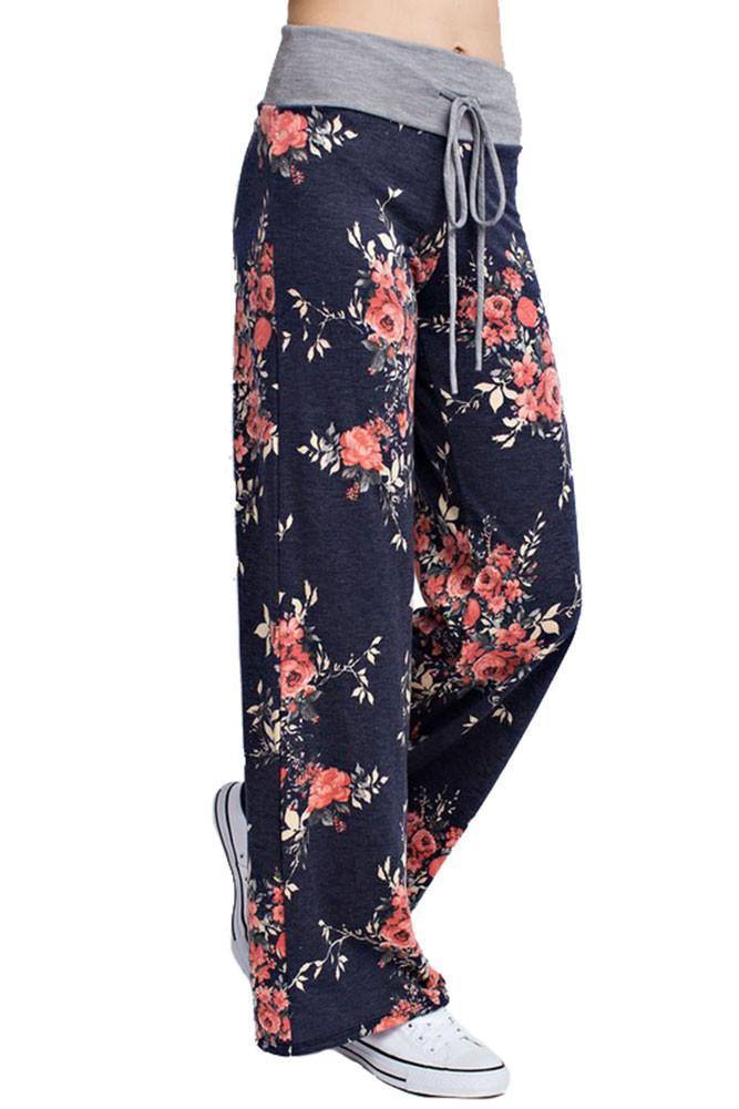Flowered Casual Lounge Pants in Navy – Niobe Clothing