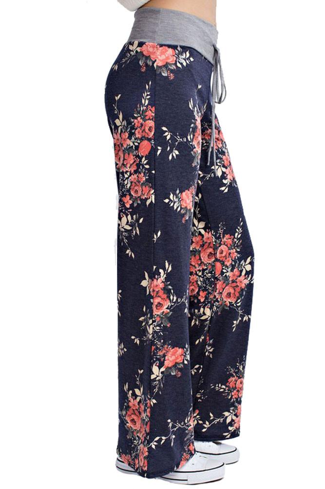 12Pm Mon Ami Flowered Casual Lounge Pants in Navy - f_bottoms