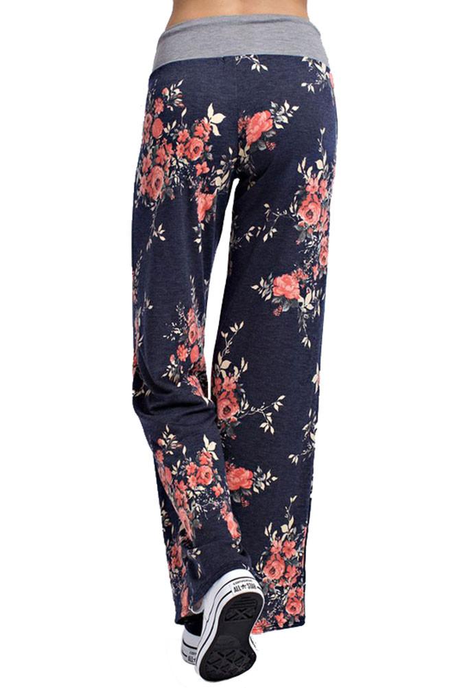 12Pm Mon Ami Flowered Casual Lounge Pants in Navy - f_bottoms