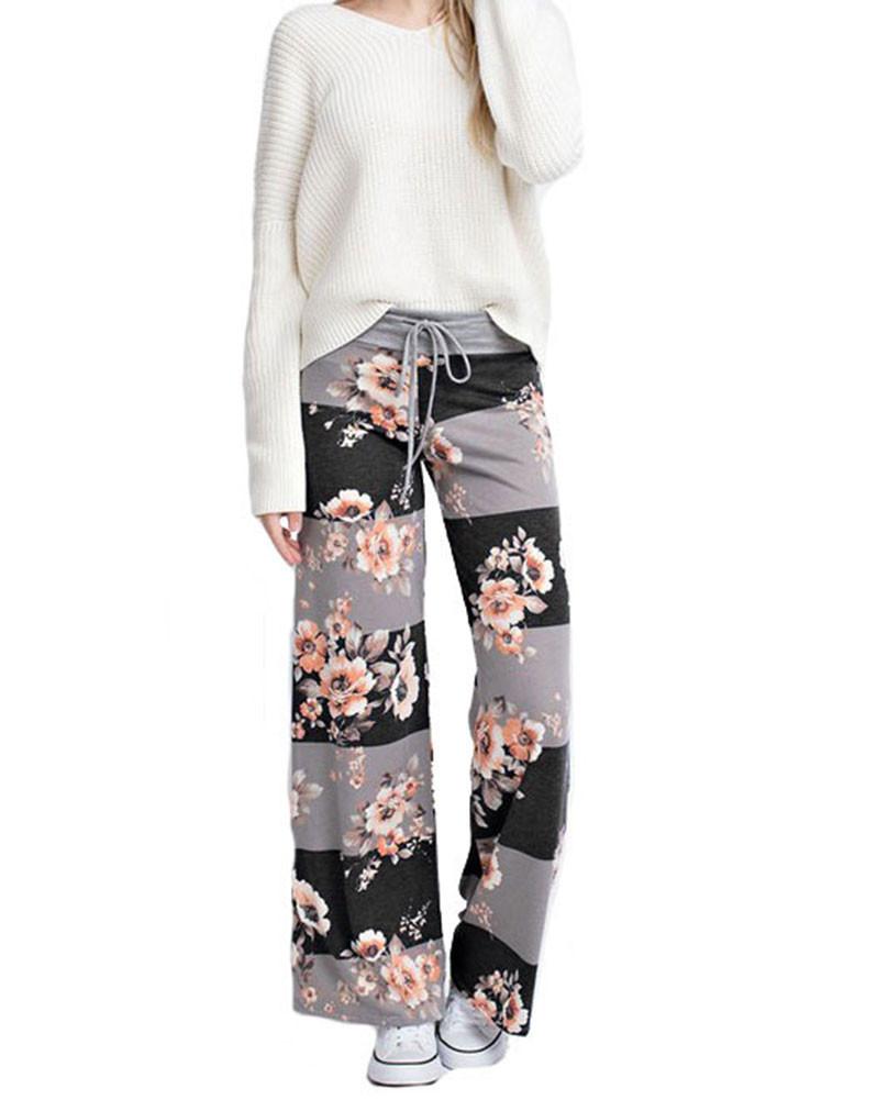 12Pm Mon Ami Striped Bloom Casual Lounge Pants in Charcoal - f_bottoms