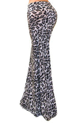 Niobe Clothing Animal Print Full Length Banded Waist Foldover Maxi Skirt (Grey Leopard) - Skirts