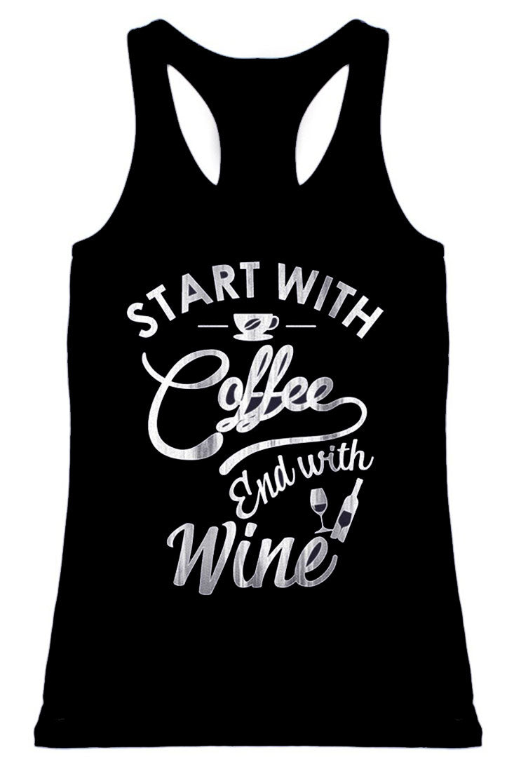 Niobe Clothing Coffee & Wine Racerback Tank Top in White - Tank Tops g_tanktops