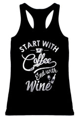 Coffee & Wine Racerback Tank Top in White Tops- Niobe Clothing