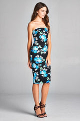 DNA Black/Blue Peony Strapless Bodycon Mini Tube Dress - dress