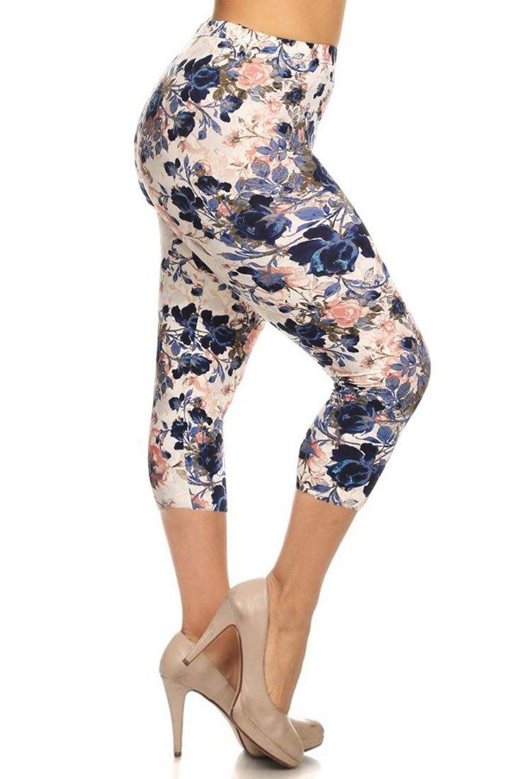 Floral Garden Design Plus Size Capri Leggings leggings- Niobe Clothing