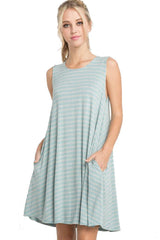 Mitto Shop Bamboo Knit Sleeveless T-shirt Dress in Mint Stripes - dress