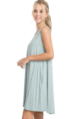 Mitto Shop Bamboo Knit Sleeveless T-shirt Dress in Mint Stripes - dress